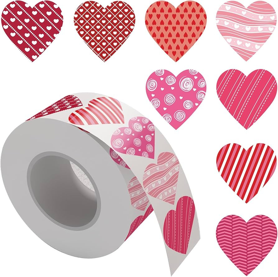 500 pcs Valentines Day Stickers, Love Heart Stickers,1.5" Heart Decorative Labels Roll,Valentine'... | Amazon (US)