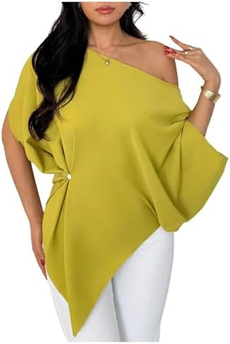 SHENHE Women's Off Shoulder Dolman Sleeve Blouses Asymmetrical Flowy Tops | Amazon (US)