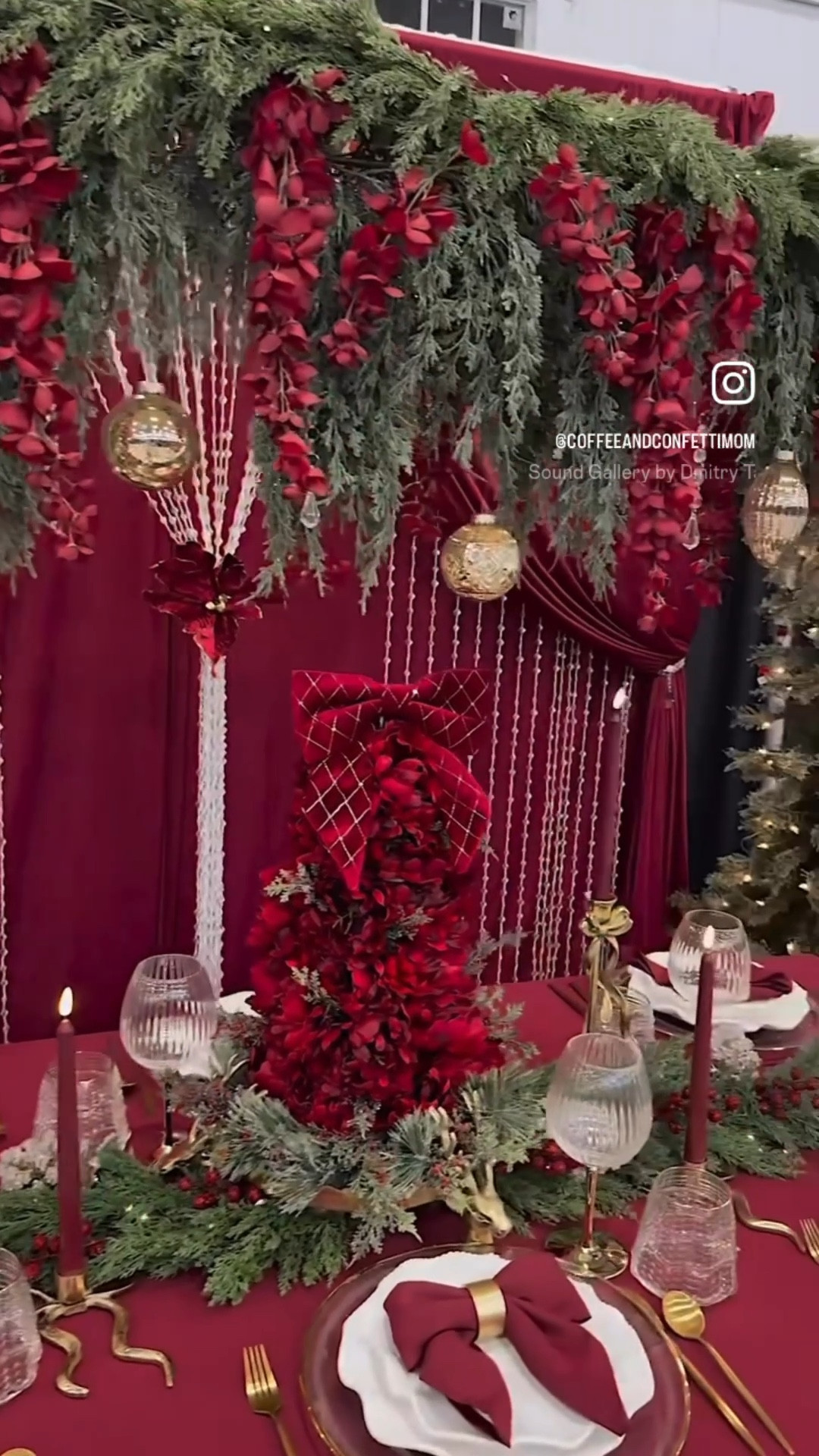 Festive Christmas tablescape to bring classic holiday glam to life — layering deep burgundy tones, gold accents, and lush greenery for that timeless Christmas feel. From the cascading garland overhead to the hydrangea tree centerpiece and glowing candlelight, every detail was meant to make spirits bright.

#christmastable #holidaytable

#LTKWedding #LTKHoliday #LTKSeasonal