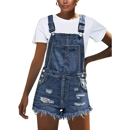 Borke Women s Ripped Short Overalls Adjustable Denim Bib Overall Shorts Romper | Walmart (US)