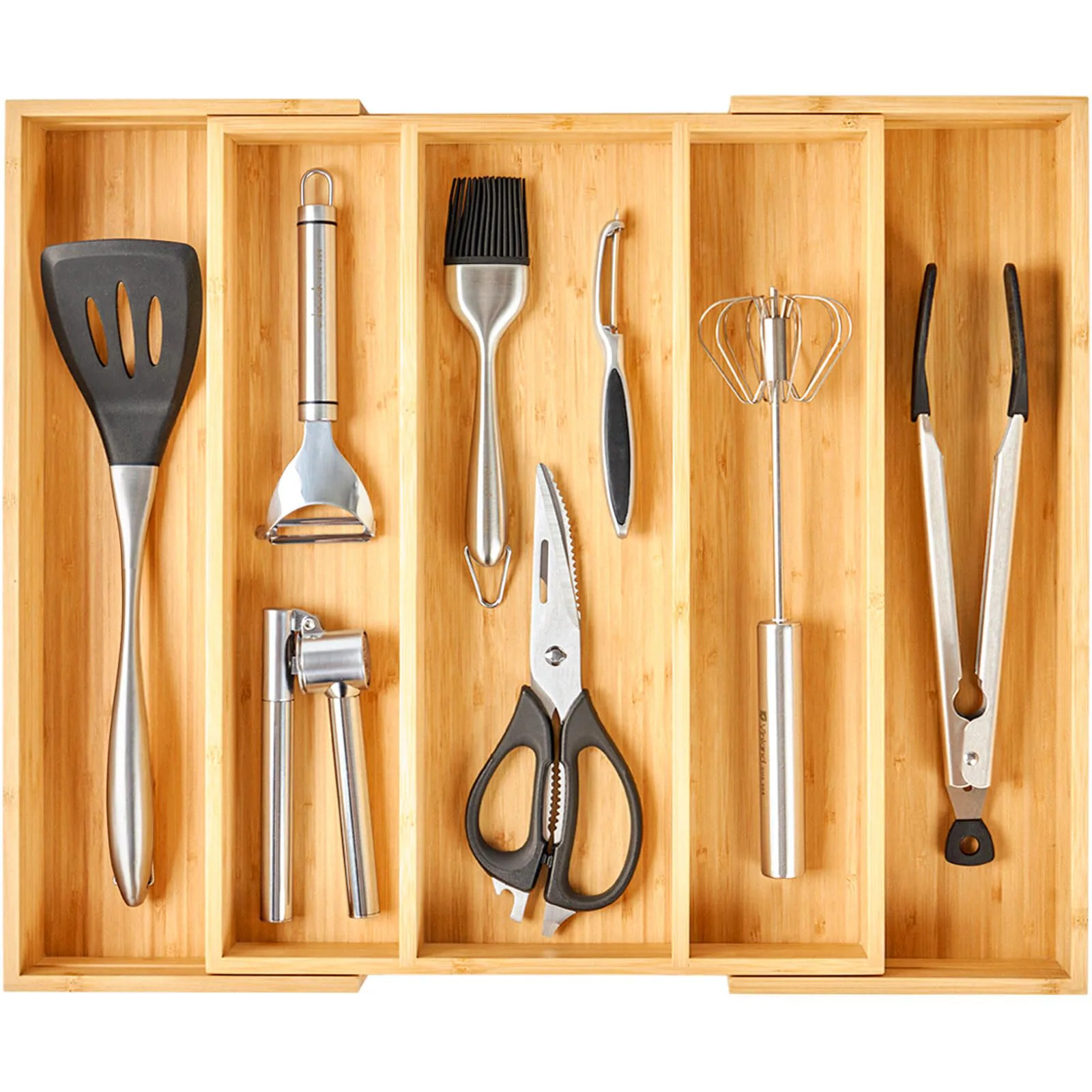 Aoibox Expandable Bamboo Kitchen Drawer Organizer 2.5 in High Adjustable Silverware Tray Fits 17 in L 13.3 to 20 in W 1 Piece Large in Brown | Lowe's
