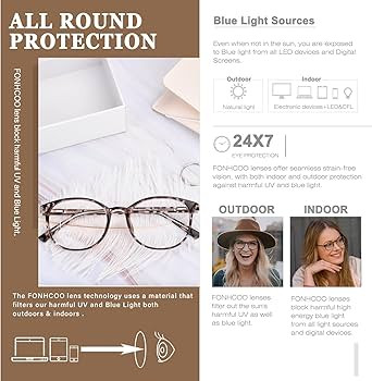 FONHCOO Blue Light Blocking Glasses Women Men Computer Eyeglasses,TR90 Fashion Round Transparent ... | Amazon (US)