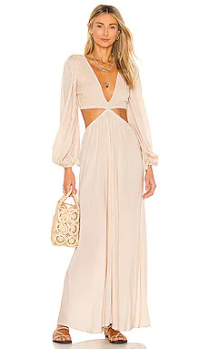 Julie Solid Ruched Bodice Cutaway Maxi Dress
                    
                    Indah | Revolve Clothing (Global)