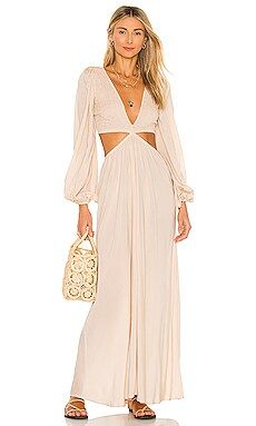 Indah Julie Solid Ruched Bodice Cutaway Maxi Dress in Doe from Revolve.com | Revolve Clothing (Global)