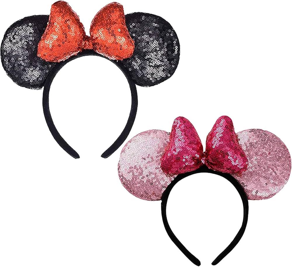 BCU Mouse Minnie Ears Set of 2 Sequin Headband Butterfly Glitter Hairdband for Kids or Adult (3D ... | Amazon (US)