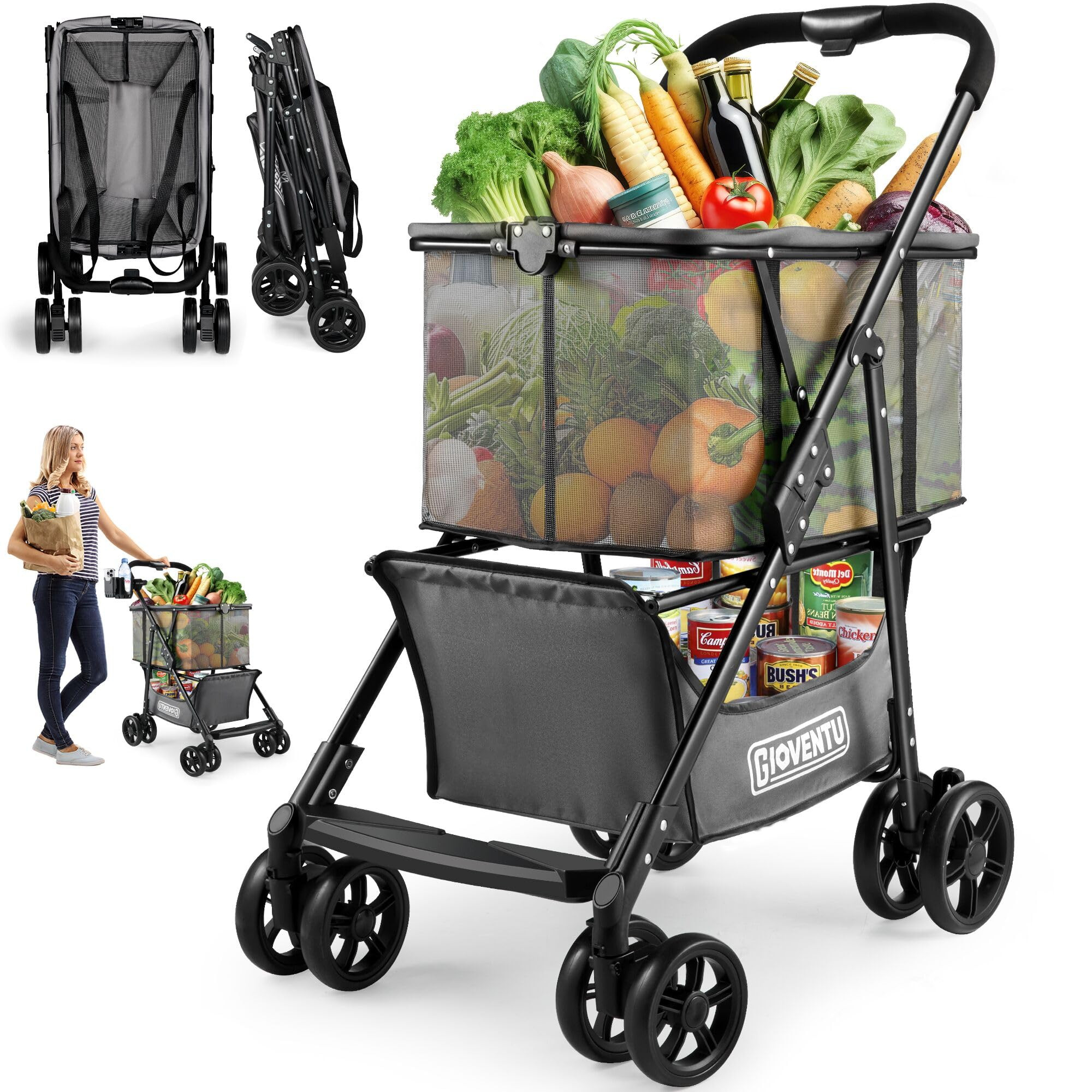 𝟐𝟎𝟐𝟓 𝐔𝐩𝐠𝐫𝐚𝐝𝐞𝐝 Folding Shopping Cart with Wheels, 80lbs Multi ... | Amazon (US)