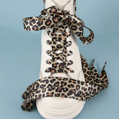 1 Coppia Di Lacci Alla Moda Con Stampa Leopardata, Motivo Leopardato In Seta Colorato Per Personalizzare Le Tue Sneaker E Gli Stivali | SHEIN