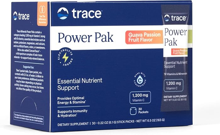 Trace Minerals Power Pak Electrolyte Powder Packets 30-Pack 1200 mg Vitamin C Zinc Magnesium Guava Passionfruit Hydration Drink Mix for Immunity Energy and Recovery | Amazon (US)