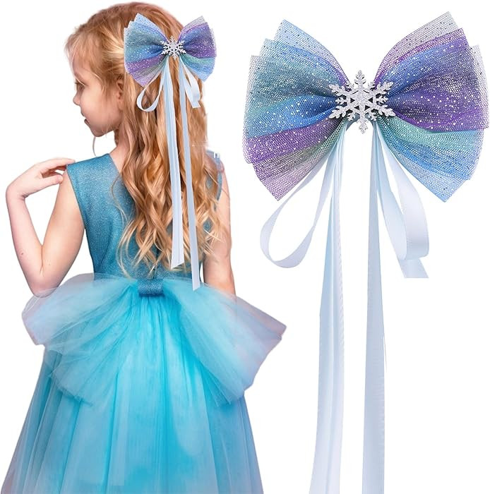 Pinzas para el pelo con copos de nieve, cinta de nieve y hielo, pasadores de lazo grande, accesor... | Amazon (US)