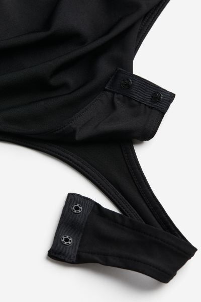 Draped V-neck Thong Bodysuit - Black - Ladies | H&M US | H&M (US + CA)