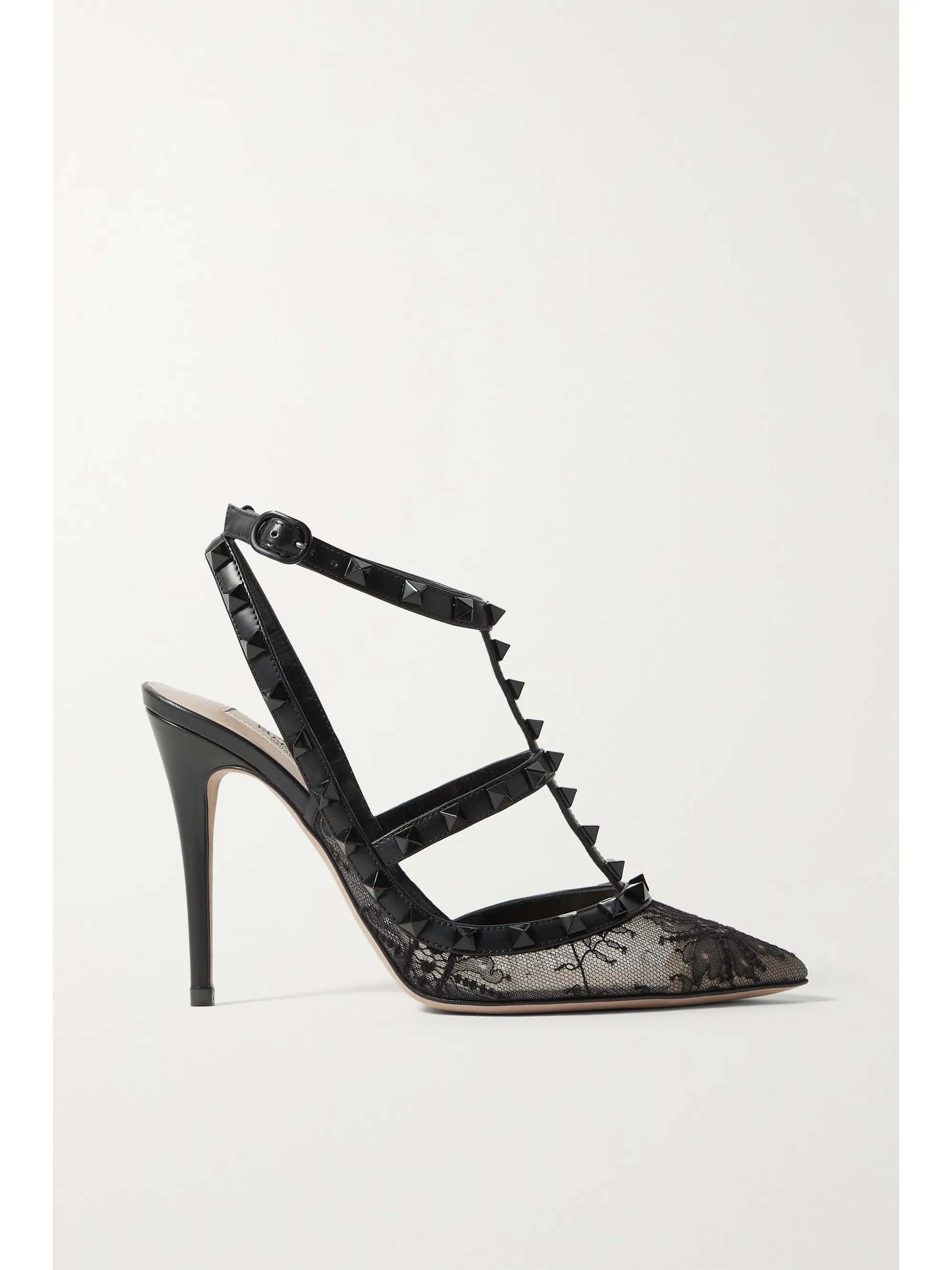 Valentino Garavani Rockstud 100 leather-trimmed lace pumps | NET-A-PORTER (US)