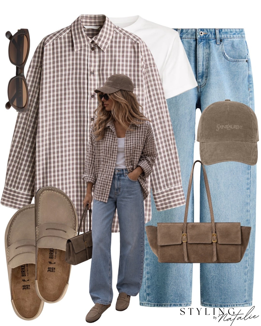 Oversized checkered  shirt, boxy white t-shirt, jeans, suede bag, corduroy Saint Laurent cap, Birkenstock loafers.
Casual everyday look, autumn outfit, early fall look, H&M style

#LTKuk #LTKeurope #LTKautumn