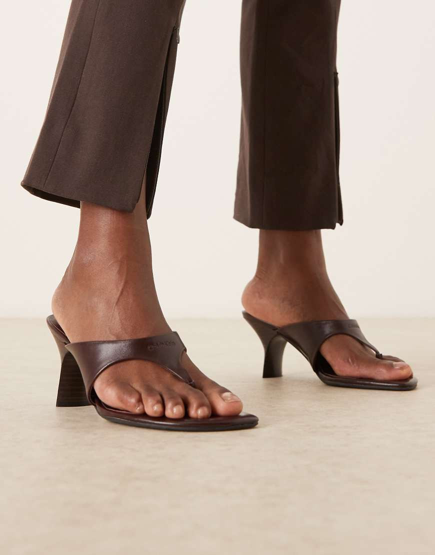 Calvin Klein Jeans leather kitten heel thong sandal in chocolate brown-Red | ASOS (Global)