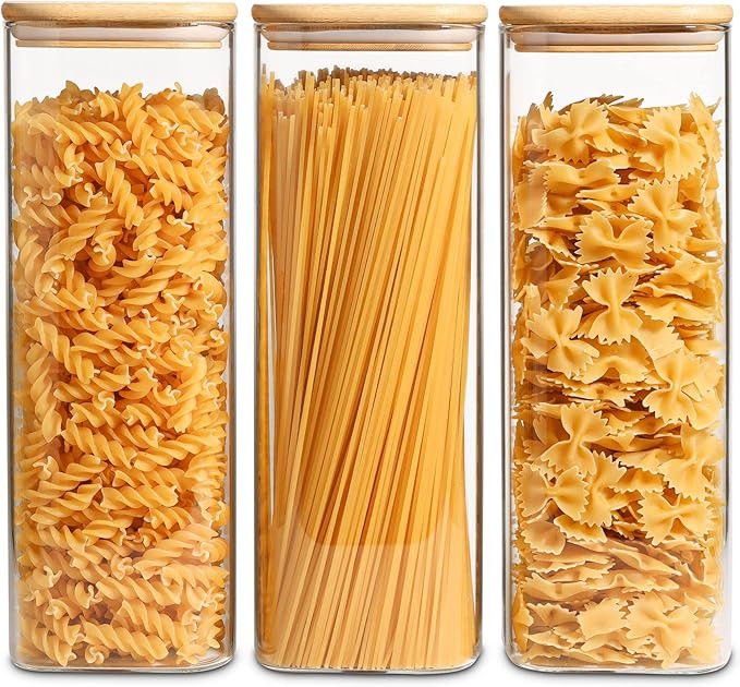 KTMAMA Airtight Food Storage Containers with Bamboo Lids, Tall Glass Storage Jar Set of 3 for Kit... | Amazon (US)