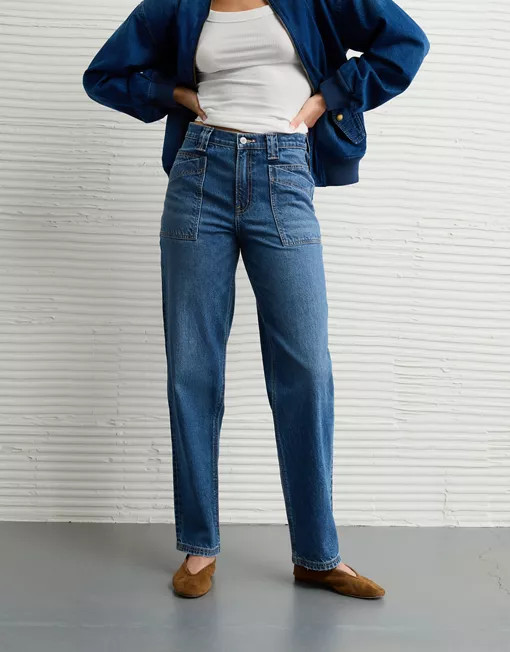 AE Strigid Super High-Waisted Baggy Straight Jean | American Eagle Outfitters (US & CA)