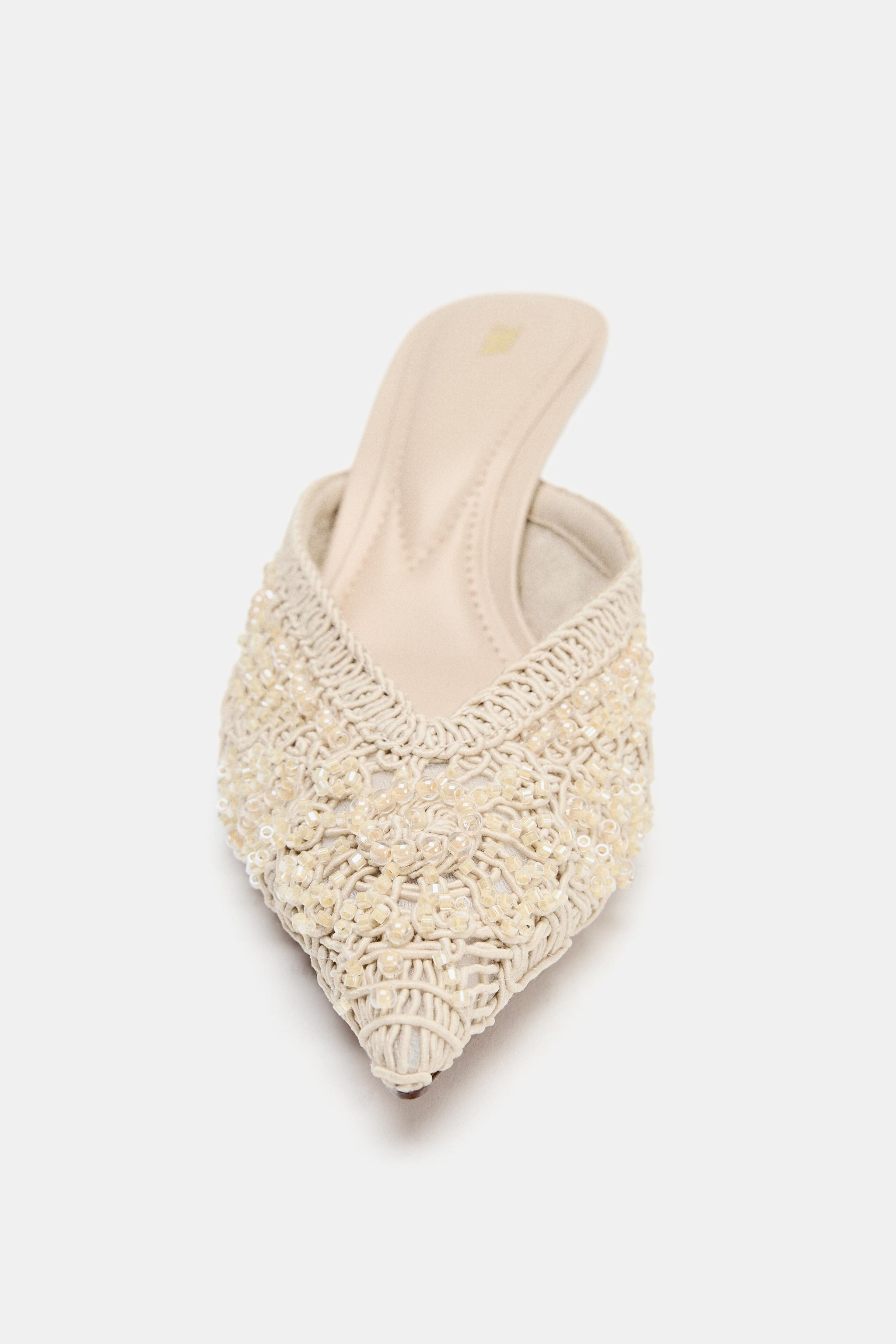 Model height: 178 cmHeel shoes. Mule style. Embroidered top. Appliqu\u00e9 details. Thin high hee... | Zara UK