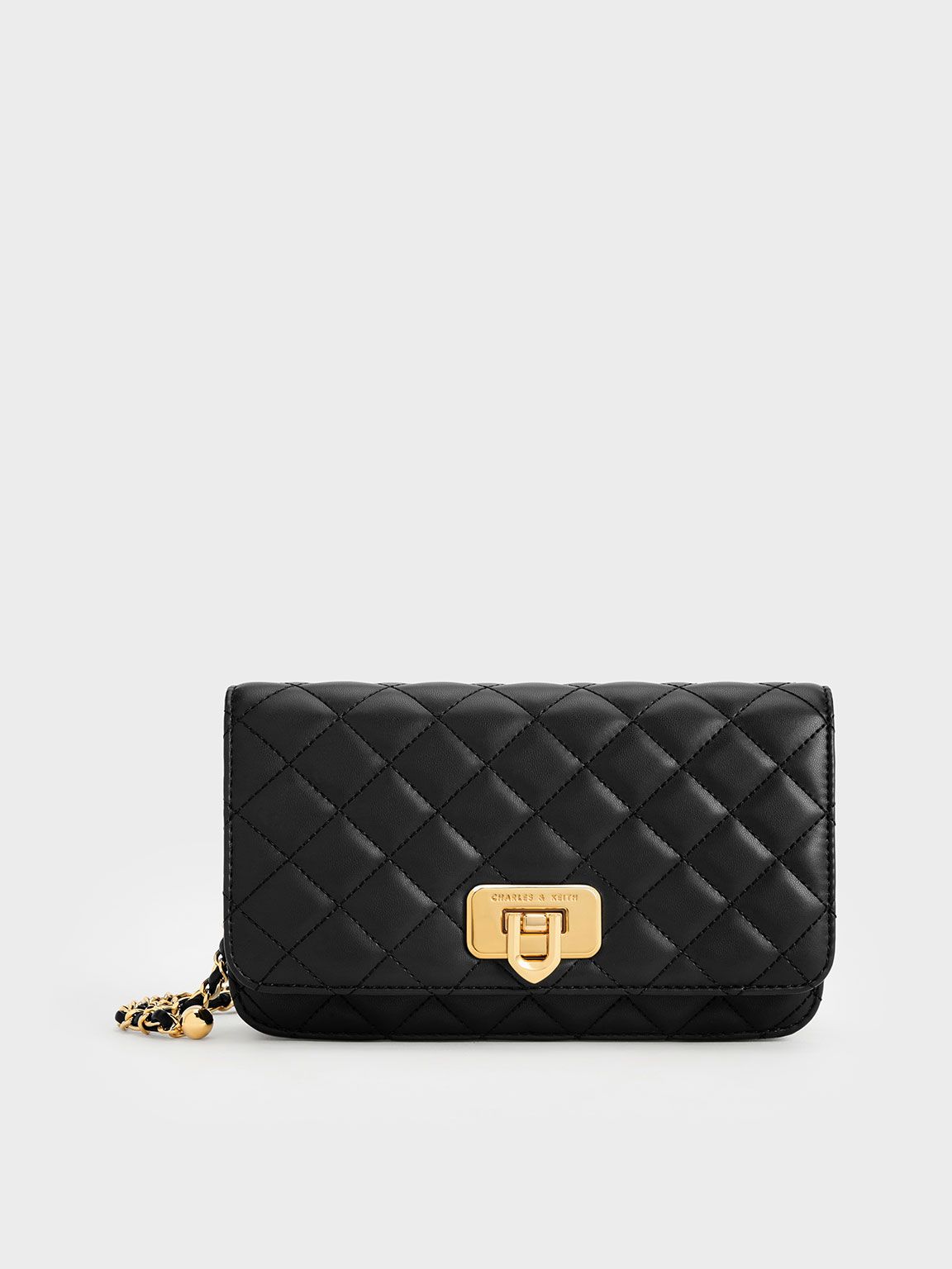 Cressida Quilted Push-Lock Clutch
 - Black | Charles & Keith UK