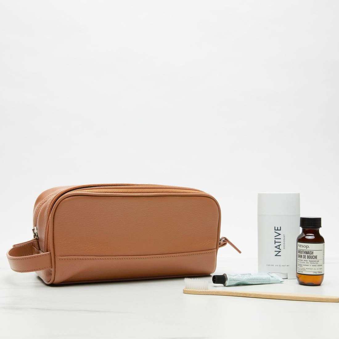 Small Double Zip Toiletry Bag | Leatherology
