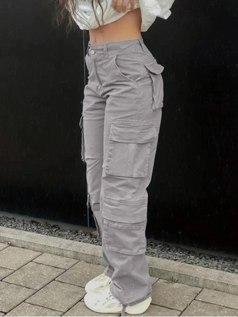 LW COTTON Pocket Design Solid Color Pants | LovelyWholesale