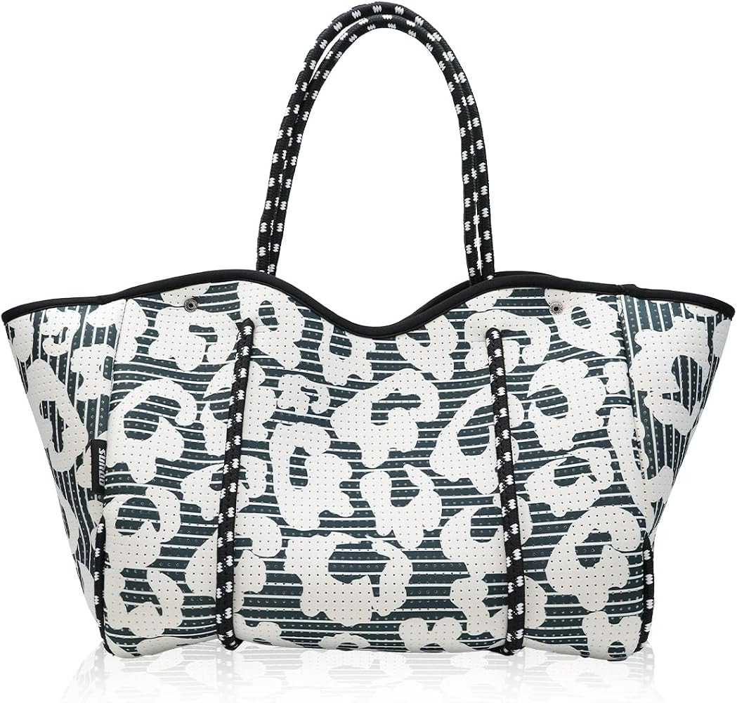 Neoprene Tote Bag for Women, Large Travel Beach Bag with Detachable Pouch, Stylish Lightweight Ev... | Amazon (US)