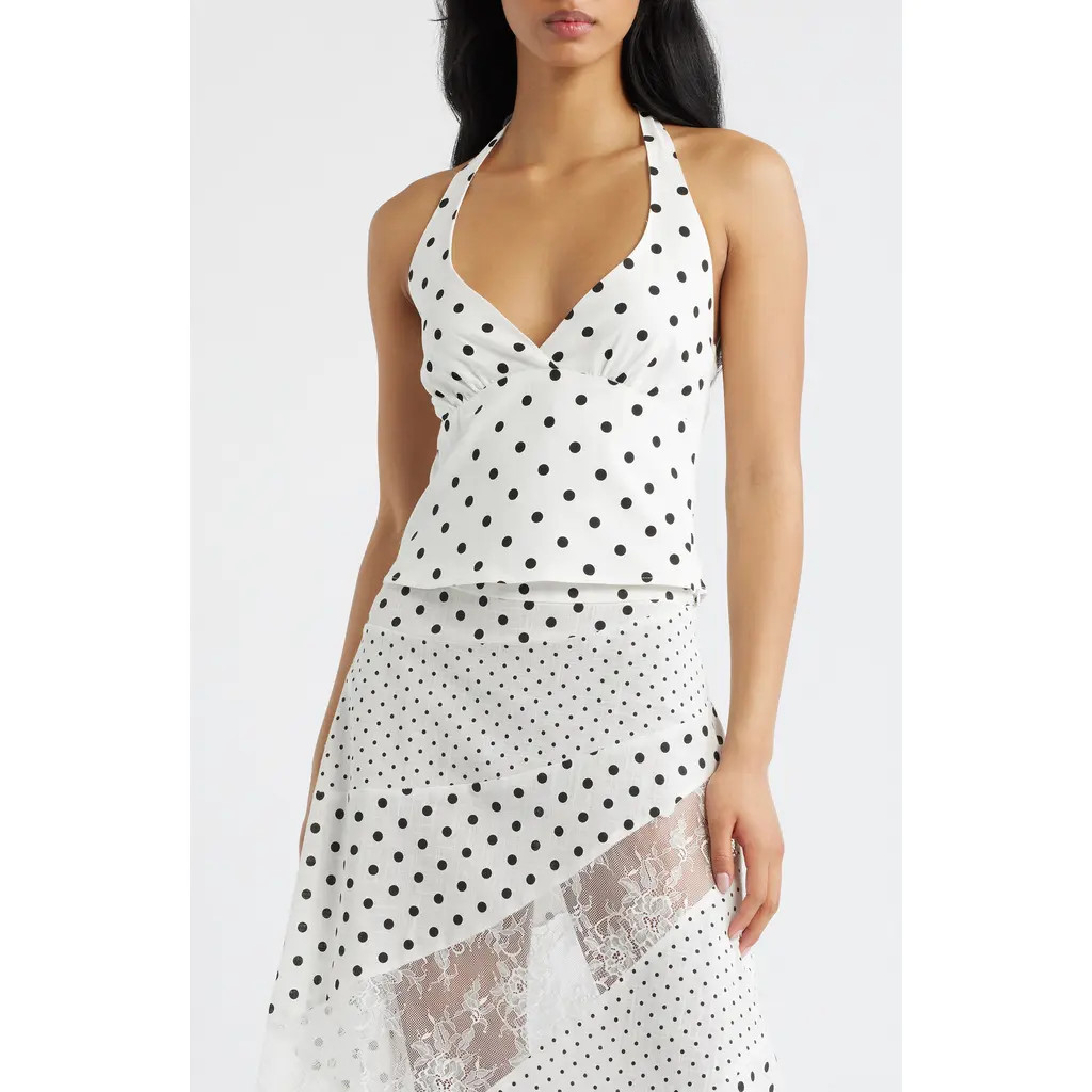 Princess Polly Alter of Love Polka Dot Halter Top in White Polka Dot at Nordstrom, Size 0 | Nordstrom