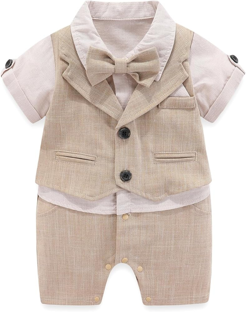 Amazon.com: Hresadio Baby Boy Gentleman Romper with Bow Tie Newborn Tuxedo Jumpsuit Baby Formal O... | Amazon (US)