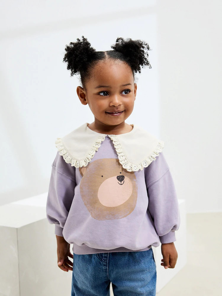 Lilac Bear Collared Sweatshirt (3mths-7yrs) | Next US