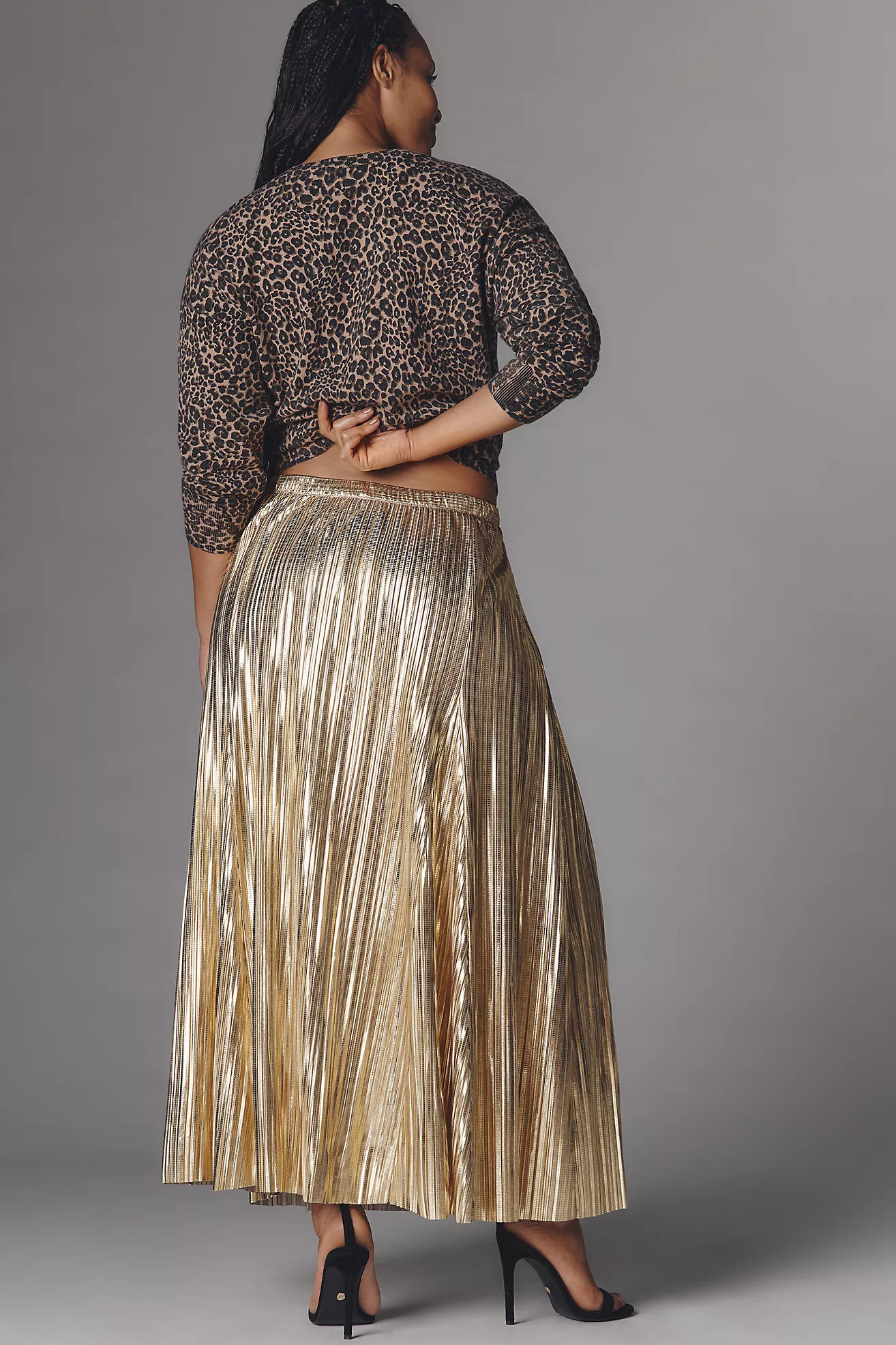 By Anthropologie Metallic Pleated Midi Skirt | Anthropologie (US)