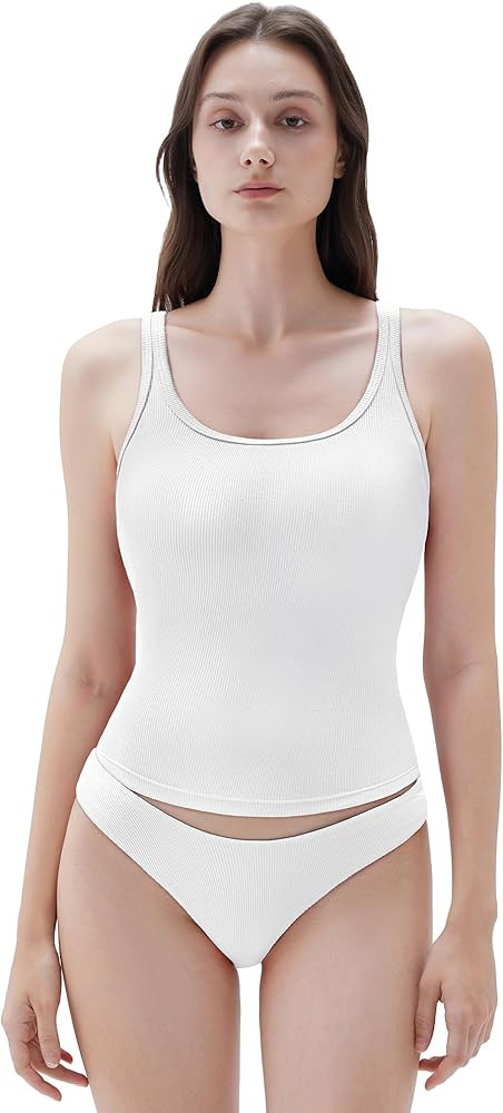 SUUKSESS Women Padded Cotton Ribbed Long Tank Tops 2025 Summer Going Out Basic Scoop Neck Cami To... | Amazon (US)