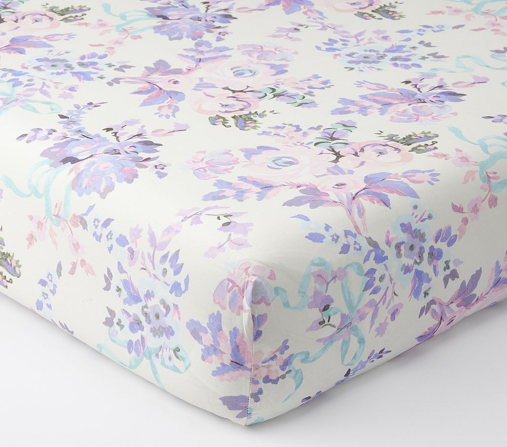LoveShackFancy Lavender Damask Floral Organic Crib Fitted Sheet | Pottery Barn Kids