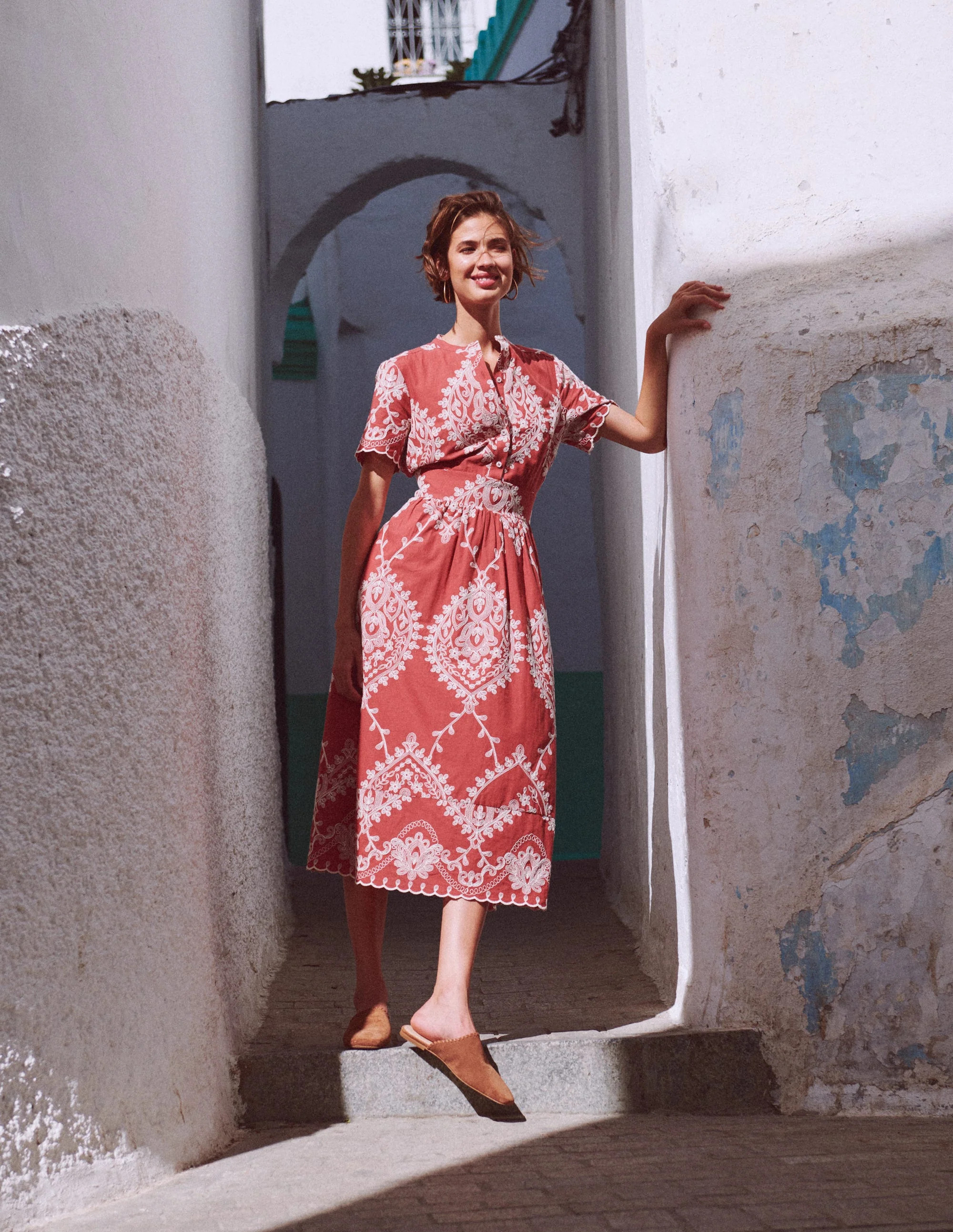 Ivy Cotton Midi Dress-Rust Embroidery | Boden (US)
