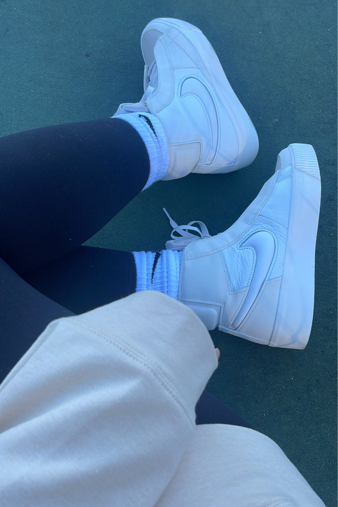 Nike high top sneakers neutral sneakers size up 1/2 size 

#LTKunder50