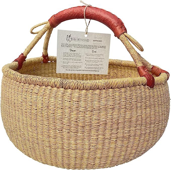 Deluxe Round Natural African Basket - Large 16" Round - by market women in Bolgatanga, Ghana with... | Amazon (US)