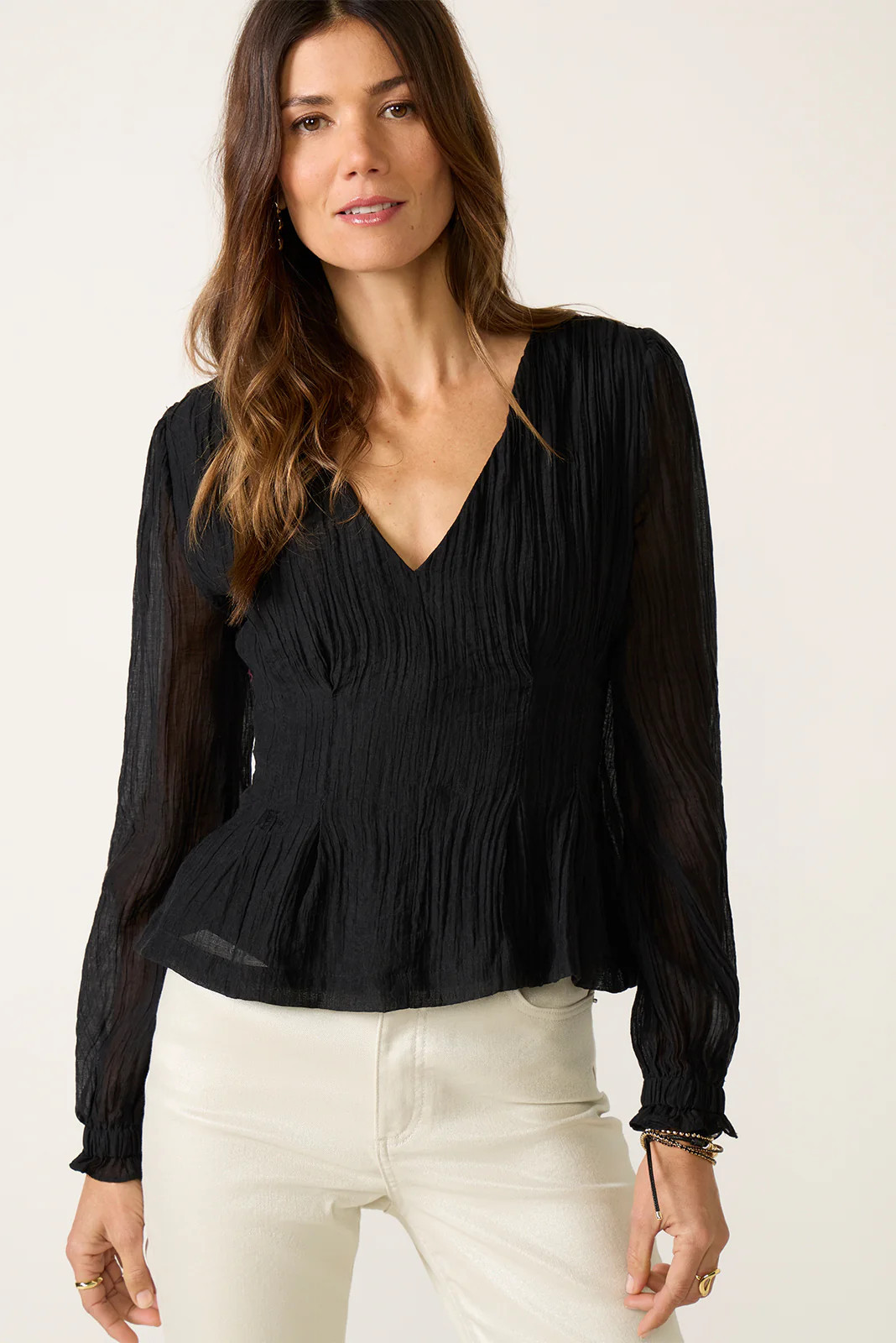 EVEREVE Women's Tess Gathered Waist Blouse, Size XS, Black | Evereve