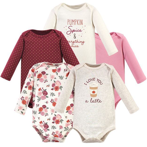 Hudson Baby Infant Girl Cotton Long-Sleeve Bodysuits 5pk, Pumpkin Spice | Target