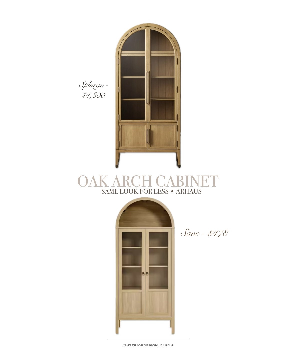 Save vs. Splurge: Oak Arch Cabinet Edition 
Dreaming of the Arhaus cabinet look but not the $4,800 price tag? I found a gorgeous dupe that gives you the same arched wood detail and airy style for just $478!
Perfect for styling your dining room, living room, or home office with a warm, elevated touch—without blowing the budget.
👇 Tap to compare & shop both!

Keywords: oak arch cabinet, Arhaus dupe, arched cabinet, neutral storage, wood display cabinet, cabinet with glass doors, look for less furniture, designer dupe

#SaveVsSplurge #ArhausLookForLess #CabinetGoals #HomeStyling #NeutralHome #InteriorDesignOlson #LTKDupe #LTKHome #WoodCabinet #ArchedFurniture