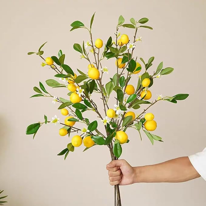 BFYDOAA 3pcs Artificial Lemon Branch 80cm Long Stem Yellow Lemons Picks with Green Leaves and Flo... | Amazon (US)