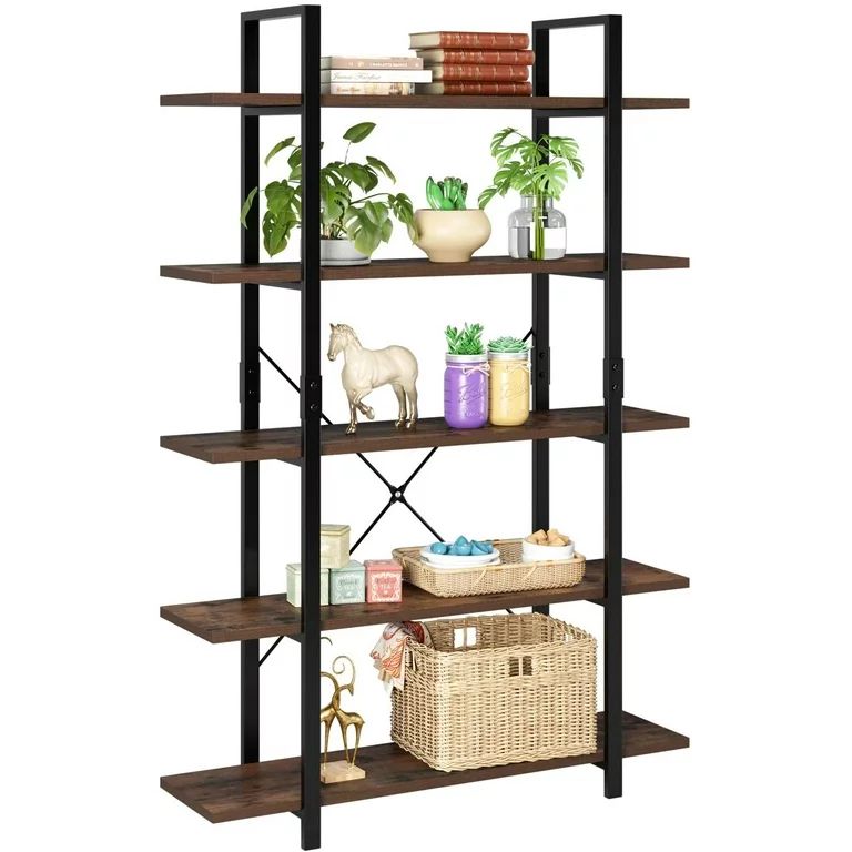 Homfa Industrial 5 Tier Storage Bookshelf , Wood Bookcase Shelf Unit with Metal Frame for Home Of... | Walmart (US)
