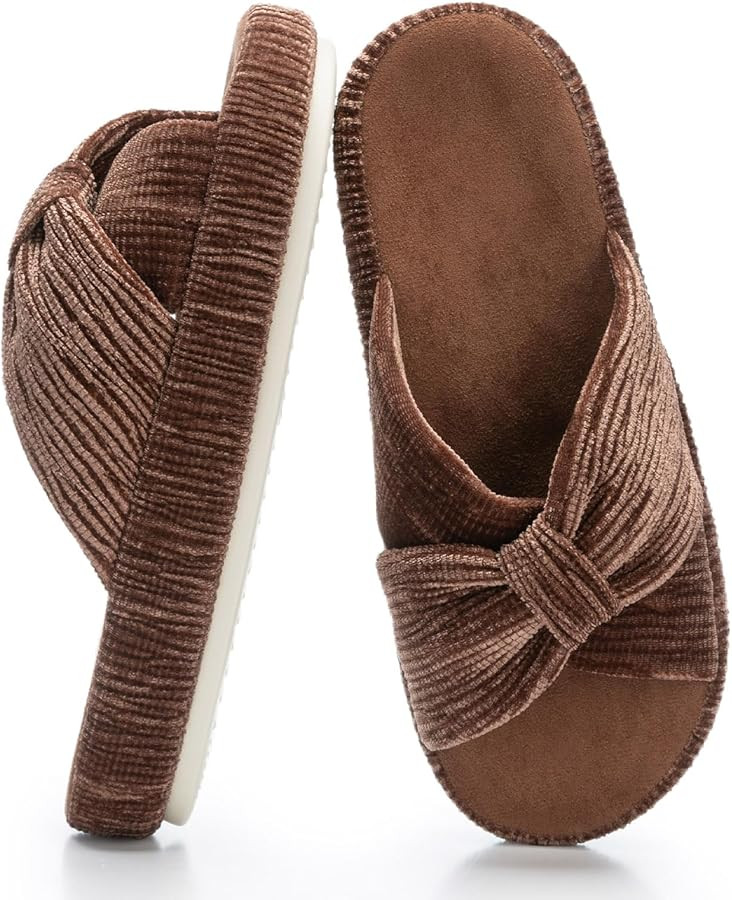 Chantomoo Slippers for Women Memory Foam House Bedroom Corduroy Bow Crossbands Slipper Shoes Comf... | Amazon (US)