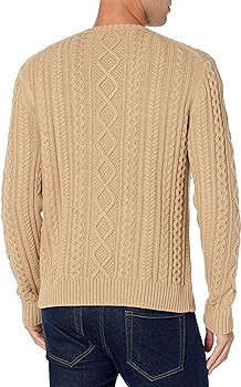 Amazon Essentials Men's Long-Sleeve 100% Cotton Fisherman Cable Crewneck Sweater | Amazon (US)