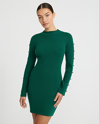 Express Women's Mock Neck Hardware Keyhole Mini Sweater Dress In Airy Soft in New Chianti | Express