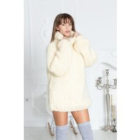 10-strand Mohair Sweater - Hand-Knitted Chunky Cream Turtleneck Pullover T582 | Etsy (US)