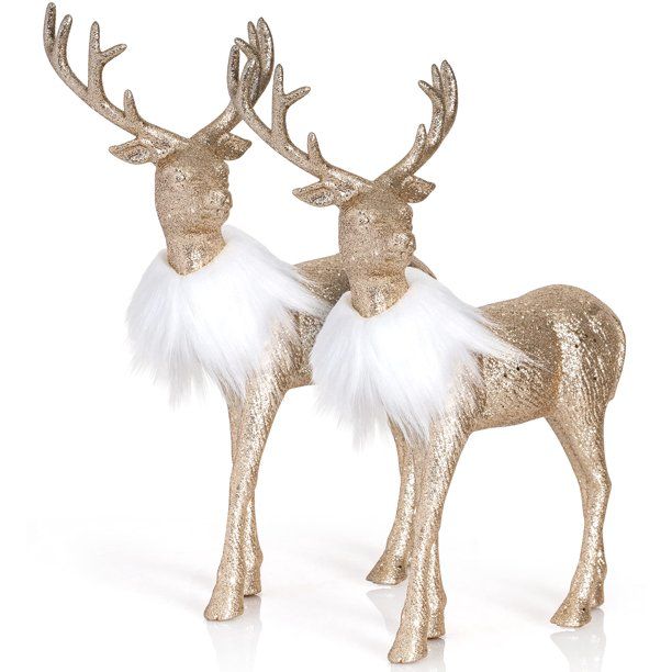 Ornativity Gold Glitter Christmas Reindeer - Holiday Party Deer Figurine Statues Dinner Tabletop ... | Walmart (US)