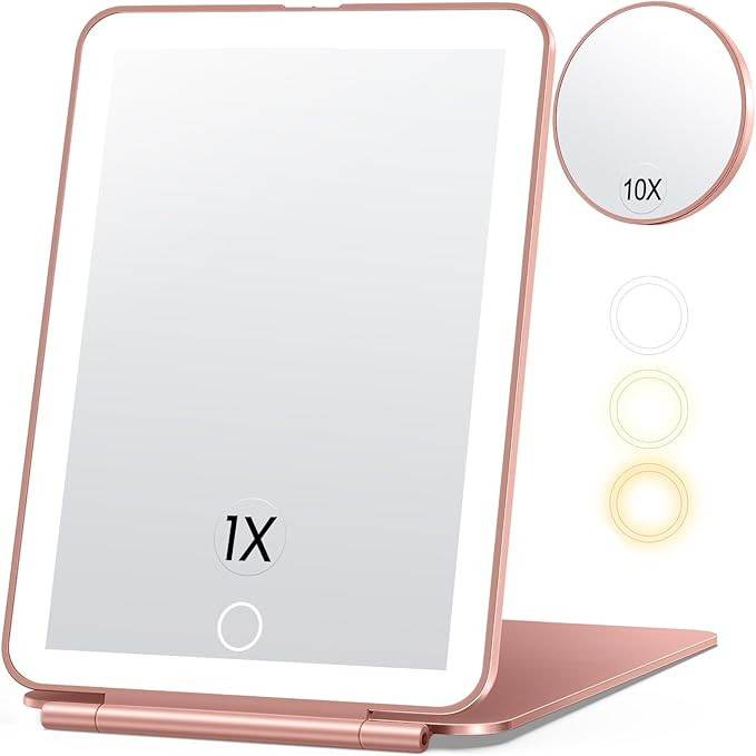 Rechargeable Travel Makeup Mirror, Vanity Mirror with 80LEDs, 3 Color Lighting, 2000mAh Battery, ... | Amazon (US)