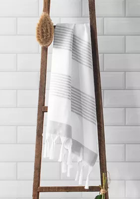 Elrene Boho Harper Stripe Knotted Tassel Hand Towels Set of 2, Grey | Belk