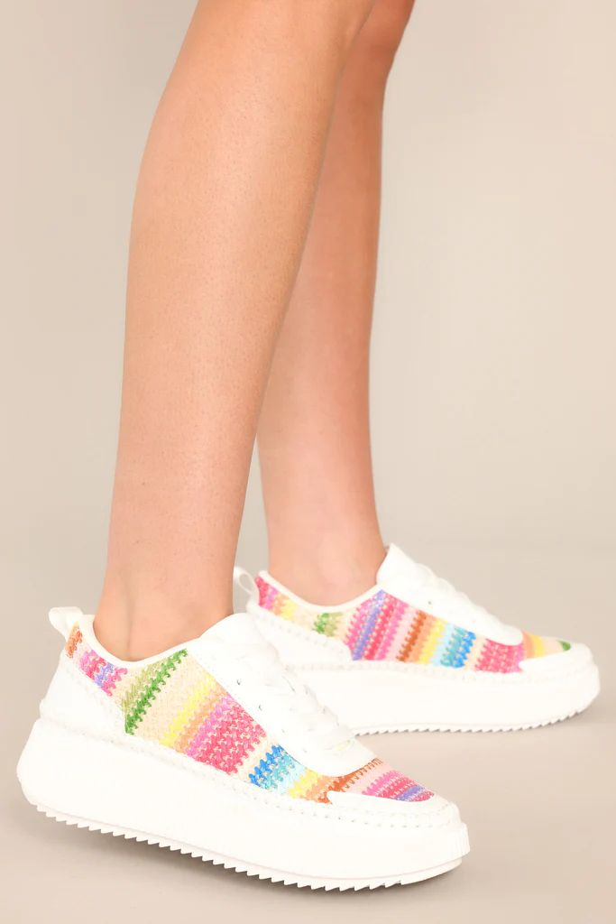I Deserve Happiness Rainbow Knitted Platform Sneakers | Red Dress