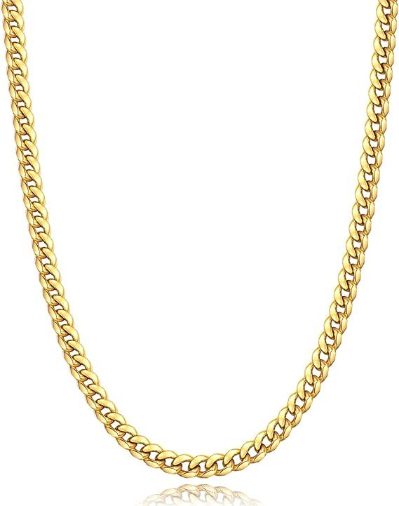 Momlovu Silver Chain Gold Chain for Men Boys, 18K Gold Plated Men's Necklaces Chain Cuban Link Ch... | Amazon (US)