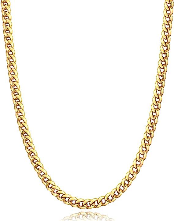 Momlovu Silver Chain Gold Chain for Men Boys, 18K Gold Plated Men's Necklaces Chain Cuban Link Ch... | Amazon (US)
