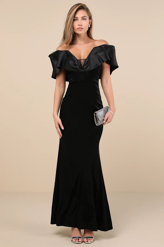 Coveted Luxury Black Velvet Off-the-Shoulder Maxi Dress | Lulus