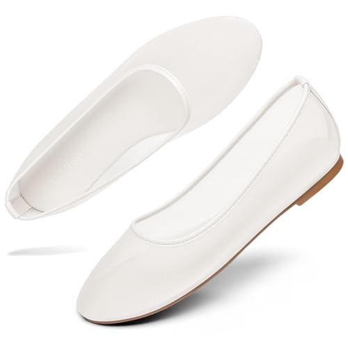 Coutgo Womens Mesh Ballet Flats Slip on Ballerina Flats Comfortable Casual Work Dress Shoes White | Amazon (US)